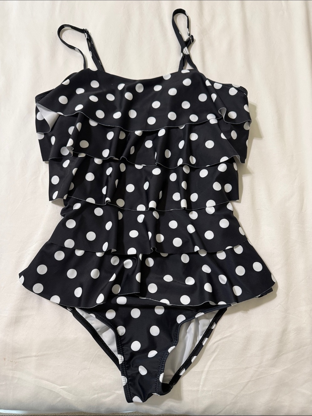 Black & White Polka Dot Ruffle One-Piece Swimsuit